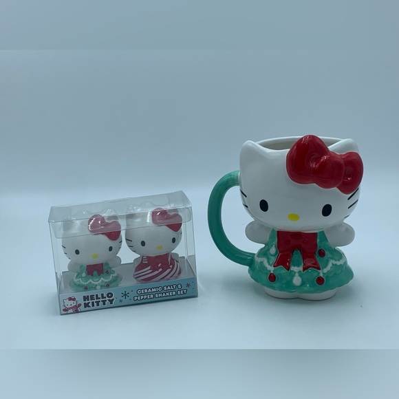 Sanrio Hello Kitty Christmas Tree Ceramic Mug and HK Salt and Pepper Shakers - Picture 1 of 16